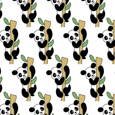 İllüstrasyon, kusursuz desen, panda ve tropikal yapraklar, bebek örgü, tekstil ve hediye paketi için.