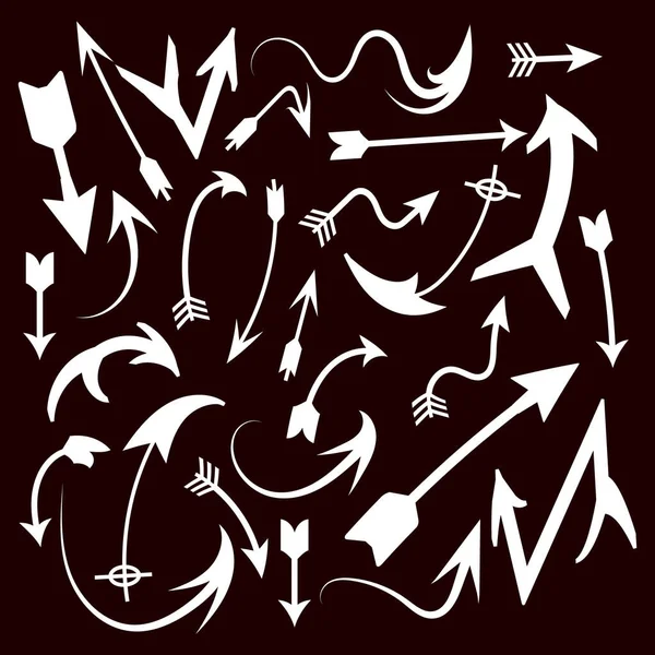 Illustration Vectorielle Icônes Ensemble Flèches Blanches Dessinées Sur Fond Sombre — Image vectorielle
