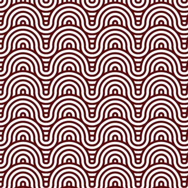 Vektör illüstrasyonu, kusursuz desen, kaplama, bordo ve beyaz tasarım ile tekrar eden dairesel süsleme, duvar kağıdı, tekstil