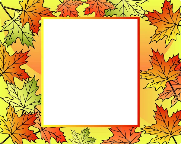 抽象的秋天背景 框架在黄色 红色秋天落叶的背景上 用于文字 明信片 — 图库矢量图片
