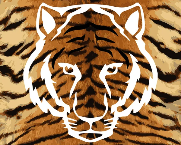 Illust Fondo Abstracto Año Nuevo Contorno Blanco Una Cabeza Tigre — Vector de stock