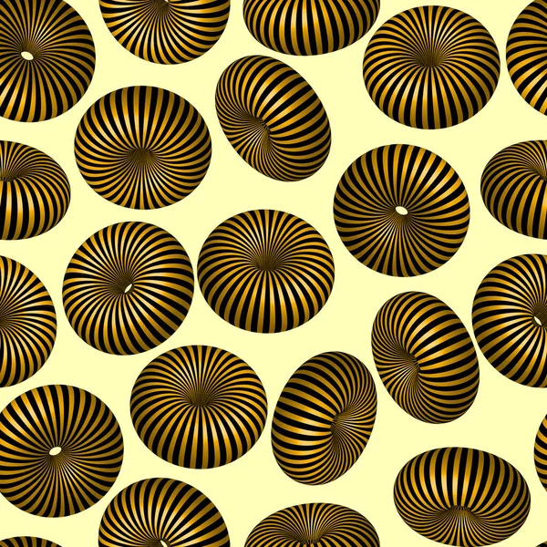 Patrón Inconsútil Abstracto Esferas Rayas Negras Amarillas Diferentes Proyecciones Fondo — Vector de stock