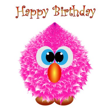 İllüstrasyon, mutlu doğum günü kartı, sevimli pofuduk soyut baykuş oyuncakları, harfler Mutlu yıllar, kartpostal, tebrikler