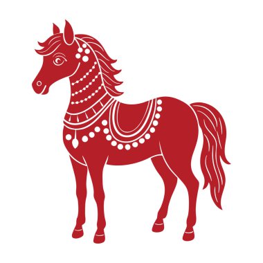 Çiçek süslemeli kırmızı süslemeli at silueti. Görüntü.