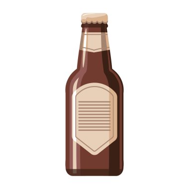 Brown glass bottle with blank label. A bottle of beer icon on a white background. Colorful design illustration.