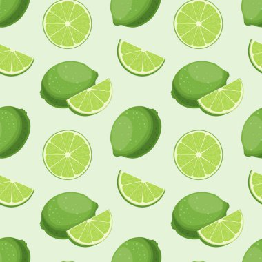 Limonlu kusursuz desen. Canlı yeşil limon ve dilimsiz desen. Turunçgil meyveli arka plan.