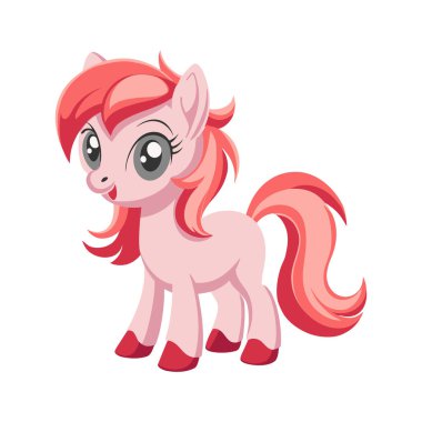 Yeleli sevimli pembe midilli karakteri. Pastel renkler. Çocukça çizimler.