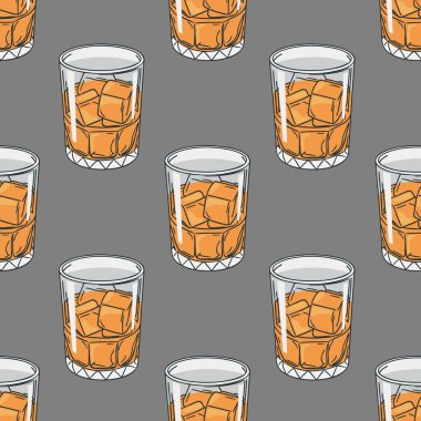 Viski ve buz küpleriyle kusursuz desen. İçki arkaplanı.