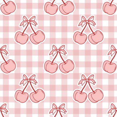 Çizgili arka planda pürüzsüz yay desenli kirazlar. Sevgililer Günü arkaplanı.