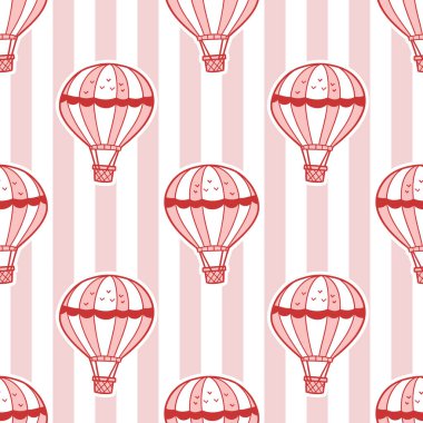 Tuhaf pembe sıcak hava balonu çizgili arka planda pürüzsüz desen.