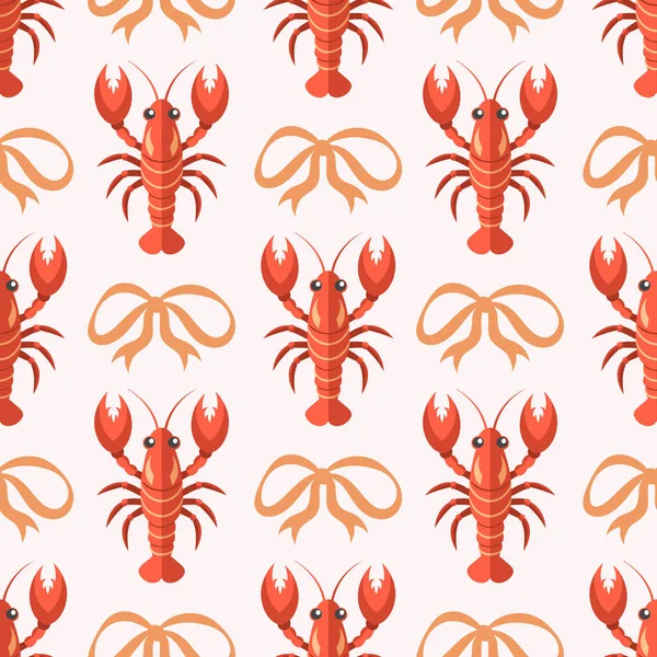 Istakoz ve yay ile kusursuz desen. Yaz mevsiminde sürekli deniz ürünleri. Akdeniz tasarım arka planı.