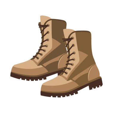 Yürüyüş ayakkabısı ikonu. Bir çift kahverengi yürüyüş botu. Görüntü.