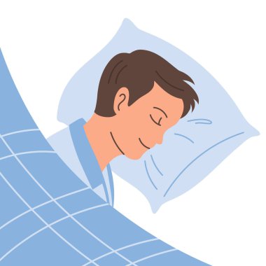 Adam yastıkta huzur içinde uyuyor. Genç adam yatakta uyuyor. Görüntü.