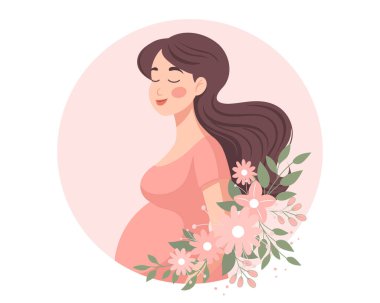 Çiçek desenli güzel hamile bir kadın. Müstakbel anne. Görüntü.