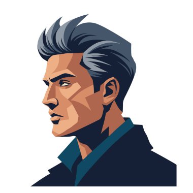 Modern, şık bir saç kesimi olan genç bir adamın profili. Bir adamın portresi. Görüntü.