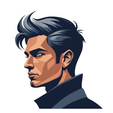 Modern, şık bir saç kesimi olan genç bir adamın profili. Bir adamın portresi. Görüntü.