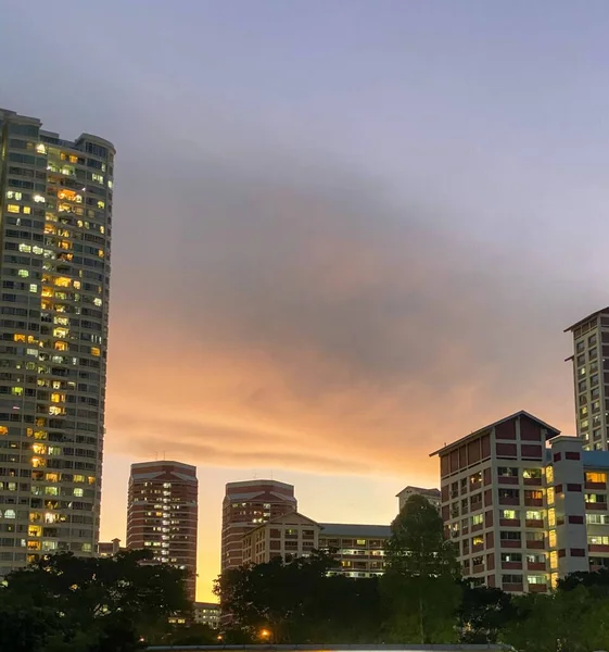 Vue Panoramique Sur Crépuscule Lors Une Soirée Singapour — Photo