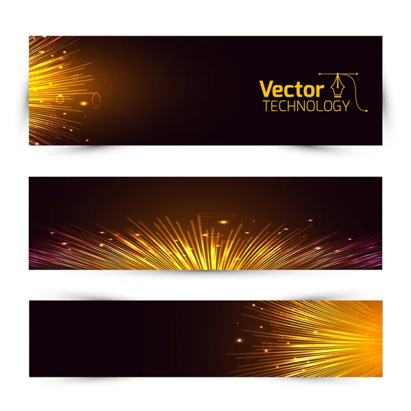 Uppsättning banners med gul glänsande — Stock vektor