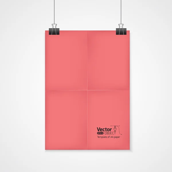 Rotes Blatt Papier, das an Clips hängt — Stockvektor