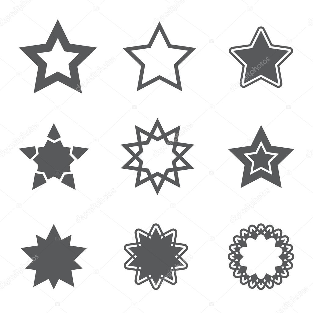 Gray simple star icons set