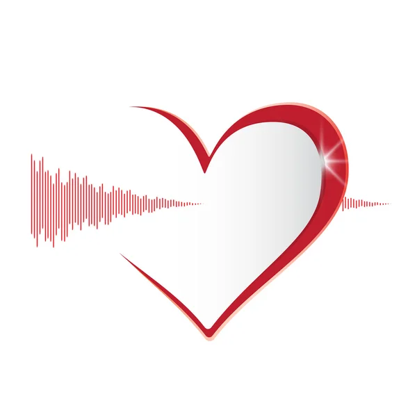 Lesklé červené srdce s pruhovanou vlna — Stockový vektor