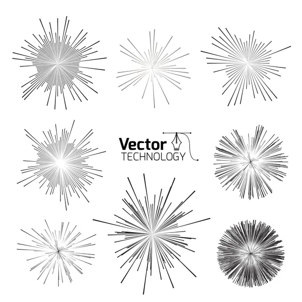 Conjunto de fuegos artificiales monocromáticos simples — Vector de stock