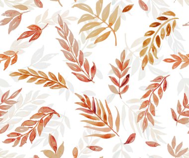 Suluboya desensiz desen izi, izin tasarımı, hafif pastel desenli sonbahar sezonu seti yumuşak desenler, minimum doku, tekstil tasarımlı doğal sonbahar yaprakları, arka planlar, afişler, tebrik kartları ve mevsimsel dekorasyonlar.
