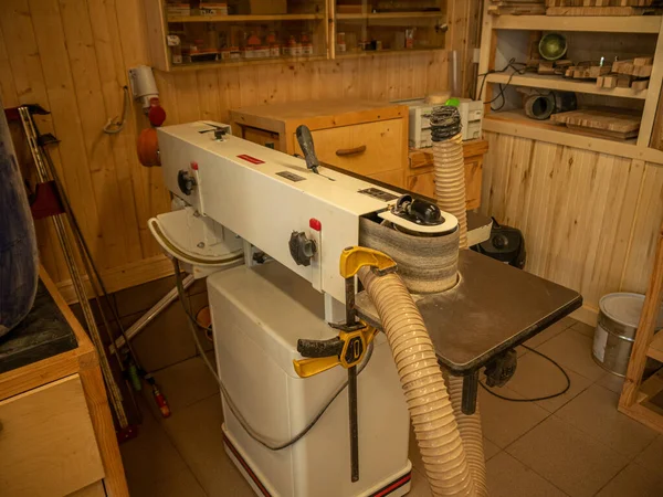 Taller Carpintería Las Máquinas Joiner Primer Plano Hay Una Máquina — Foto de Stock