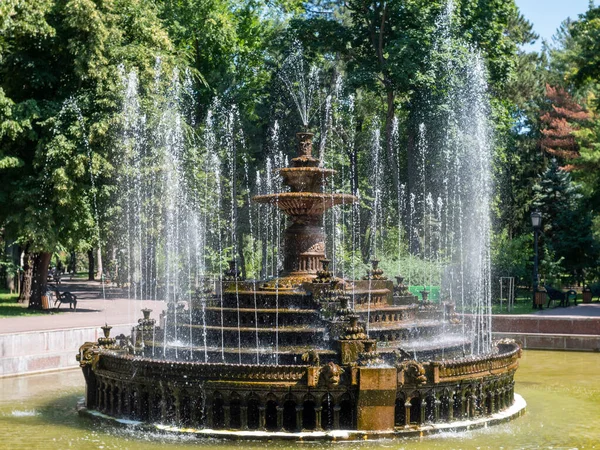 Grande Fontana Rotonda Cemento Cascata Nel Parco Giornata Sole — Foto Stock