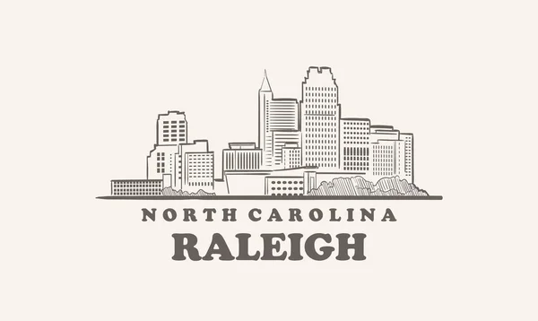 Raleigh Skyline North Carolina Drawn Sketch — Stock Vector