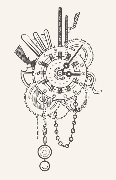 Steampunk Uhr Mit Ketten Und Getriebe — Stockvektor