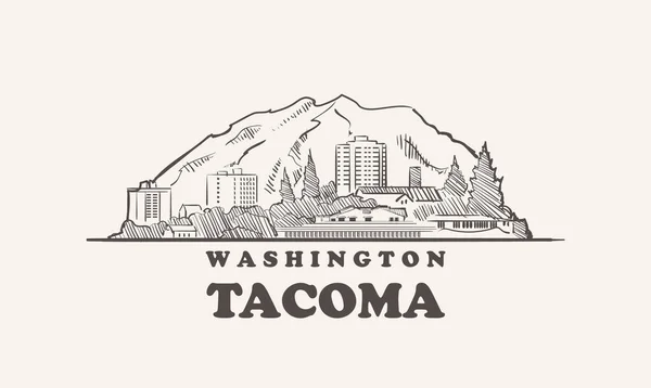 Skyline Tacoma Schizzo Disegnato Washington — Vettoriale Stock