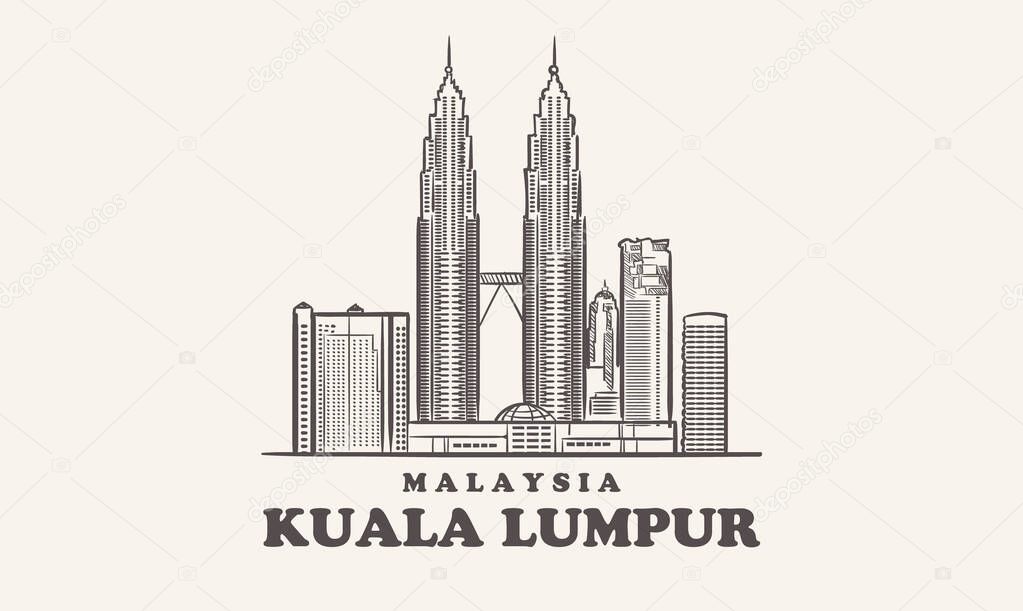 Kuala Lumpur skyline, malaysia drawn sketch