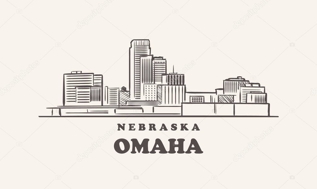 Omaha skyline, nebraska drawn sketch