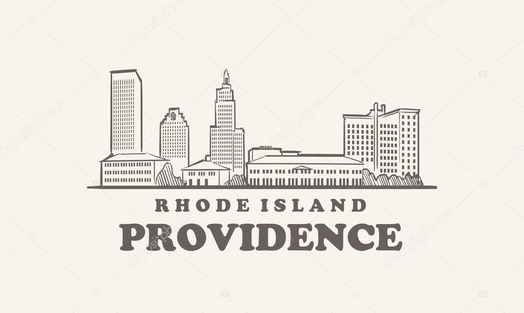 Providence skyline, rhode island drawn sketch