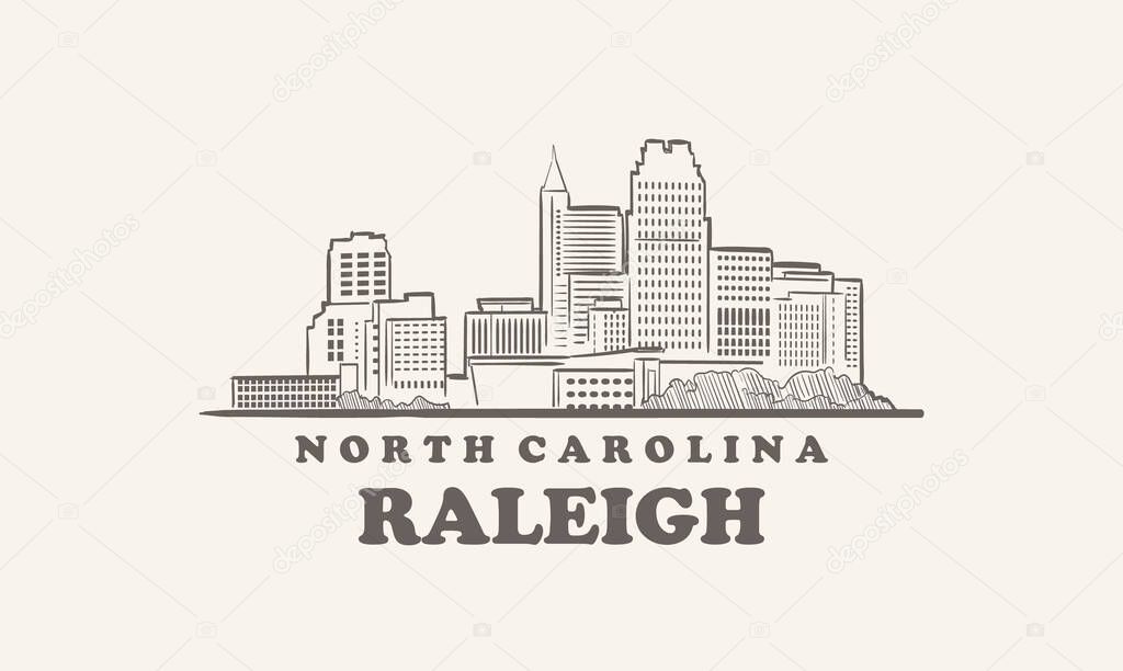 Raleigh skyline, north carolina drawn sketch