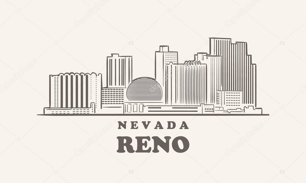 Reno skyline, nevada drawn sketch
