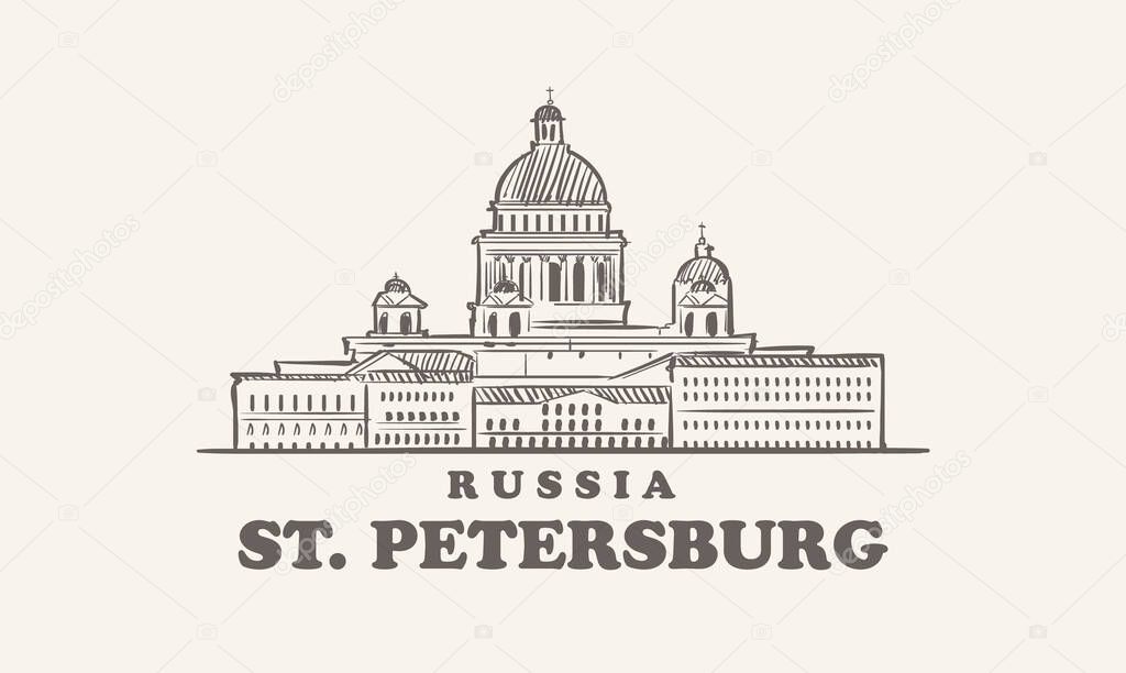 St.Petersburg skyline russia drawn sketch