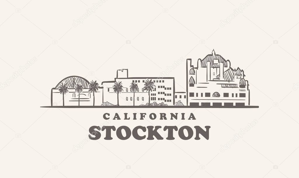 Stockton skyline, california drawn sketch
