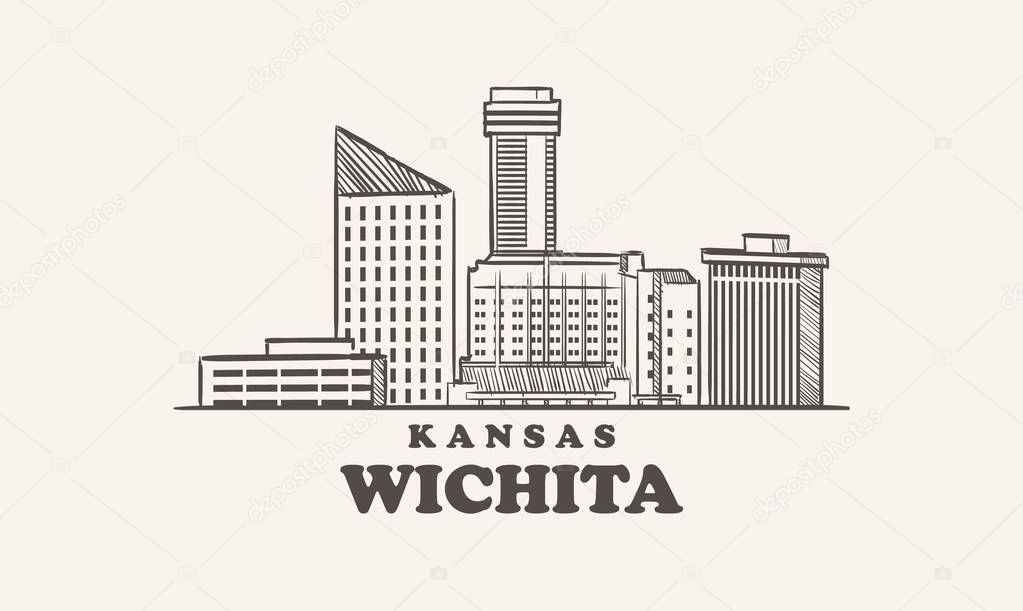 Wichita skyline, kansas drawn sketch