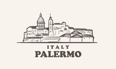 Palermo şehir çizimi el çizimi, İtalya vektör illüstrasyonu