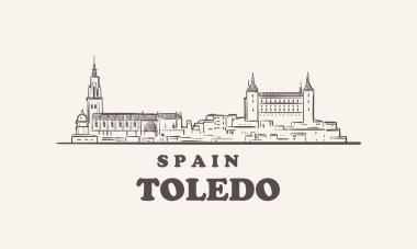 Toledo şehir manzarası çizimi el çizimi, İspanya vektörü