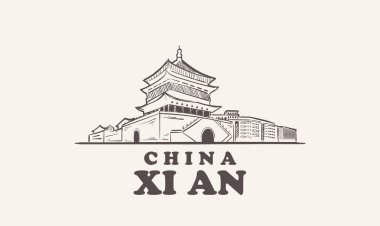 Xi Bir şehir çizimi el çizimi, Çin vektör illüstrasyonu