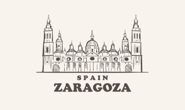 Zaragoza şehir çizimi el çizimi, İspanya vektör illüstrasyonu