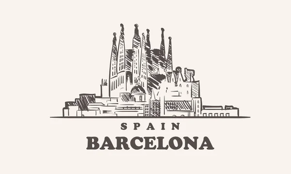 Skyline Schizzo Barcellona Illustrazione Barcelonavector — Vettoriale Stock