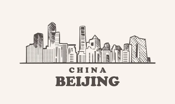 Beijing Cityscape Sketch Hand Drawn China Vector Illustration — Stock Vector