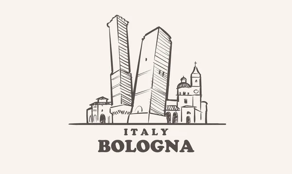 Bologna Stadsgezicht Schets Met Hand Getekend Italiaanse Vector — Stockvector