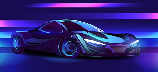 Cyberpunk Sportovní Auto Retrowave Stylu Let Osvětlené Neonovým Vektorem — Stockový vektor