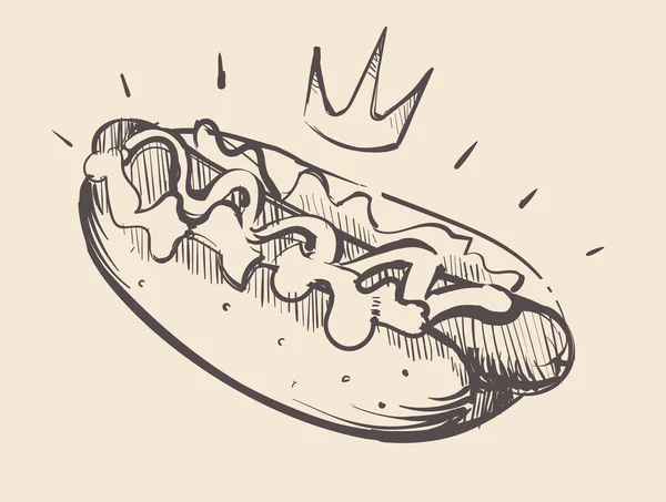 Big Royal Hot Dog Mustard Sketch Vector — Stock Vector