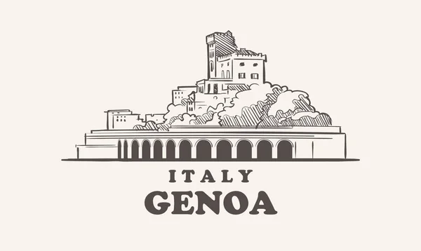 Genoa Cityscape Sketch Hand Drawn Italy Vector — Stock Vector